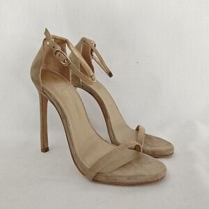 Stuart Weitzman NUDISTSONG 100 Nudist Pump Suede Tan‎ Beige Nude Minimal Size 5